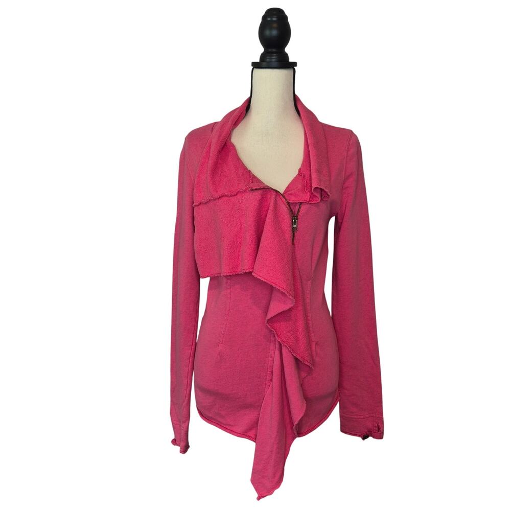 Free People We The Free Ebb & Flow Asymmetrical Ruffle Zip Sweatshirt Jacket M